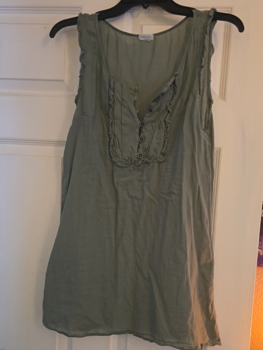Sleeveless Ruffle-Trim Tunic Top in Olive Green
